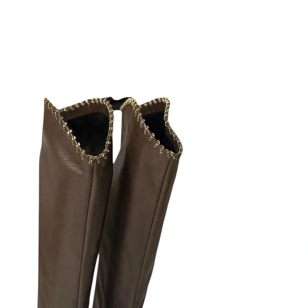 SCHUTZ Women's Valy Pull-On High Heel Over-the-Knee with a fine chain design. - Picture 6 of 16